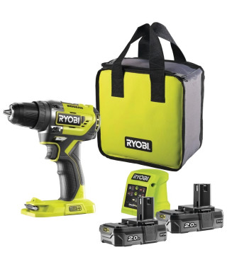 RYOBI - Perceuse-visseuse e-torque BRUSHLESS 18V ONE+ - vissage a fleur des matériaux - 2 batt. 2 Ah, chargeur, sac - R18DD5-…