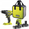 RYOBI - Perceuse-visseuse e-torque BRUSHLESS 18V ONE+ - vissage a fleur des matériaux - 2 batt. 2 Ah, chargeur, sac - R18DD5-…