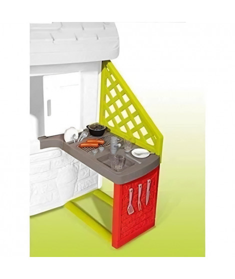 Smoby - Cuisine d'été a ajouter a une Maison Smoby - Plaque grill - Evier avec robinet - 17 accessoires - Fabriqué en France