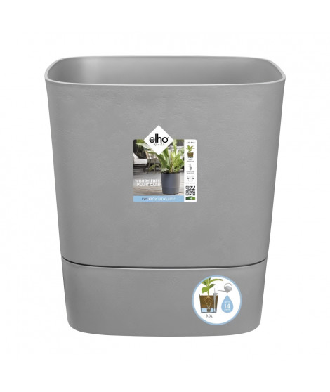 ELHO - Pot de fleurs  -  Greensense Aqua Care Carré 38 - Ciment Clair - Intérieur/extérieur - Ø 38 x H 38.9 cm