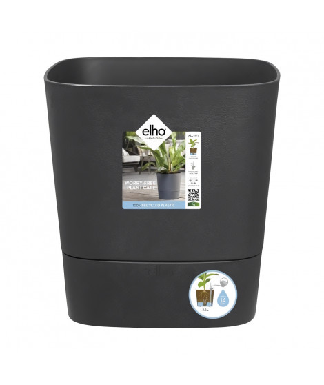 ELHO - Pot de fleurs  -  Greensense Aqua Care Carré 30 - Gris Charbon - Intérieur/extérieur - Ø 29.5 x H 30.2 cm