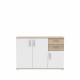 Meuble de rangement  IKOLI - 3 portes, 2 tiroirs - Décor chene Sonoma et blanc - L119,6 x P31,4 x H81,7 cm - Poignées en plas…