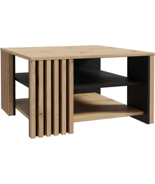 Table basse CARDIGAN - Décor chene artisan et noir - L80 x P80 x H45 cm - Poignées en métal noir