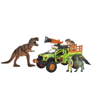 Dickie - Chasseur de dinosaures - Véhicule + Treuil + figurine articulée et 3 dinosaures - Sons et lumieres