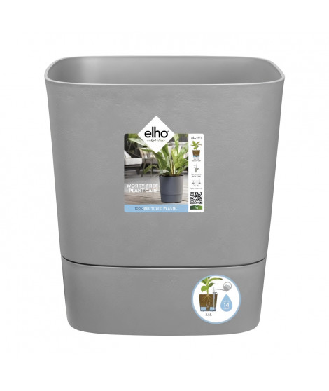 ELHO - Pot de fleurs  -  Greensense Aqua Care Carré 30 - Ciment Clair - Intérieur/extérieur - Ø 29.5 x H 30.2 cm