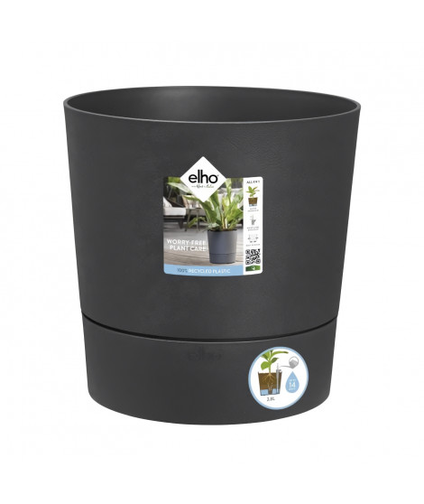 ELHO - Pot de fleurs -  Greensense Aqua Care Rond 30 - Gris Charbon - Intérieur/extérieur - Ø 29.5 x H 29.1 cm