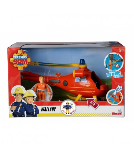 Simba - Sam Le Pompier - Hélicopter Wallaby - 1 figurine et 5 accessoires - Fonction son et lumiere