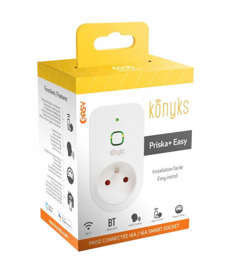 Prise connectée WiFi +BT, 16A, 3680W, compteur de consommation - Konyks Priska+ Easy