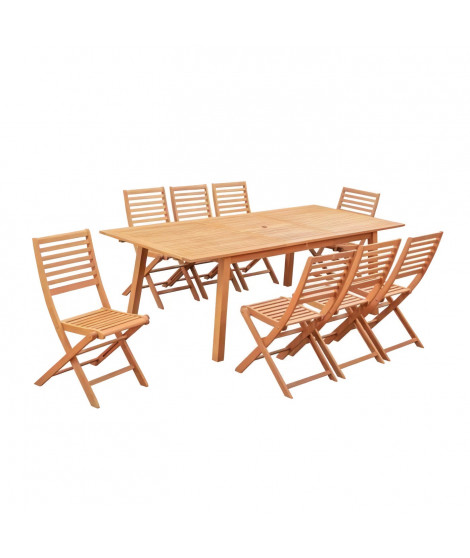 Ensemble repas de jardin extensible 6 a 8 personnes - table 180-240x100 cm extension papillon et 8 chaises pliantes - Eucalyp…