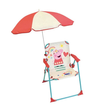 FUN HOUSE Peppa Pig Chaise pliante camping avec parasol - H.38.5 xl.38.5 x P.37.5 cm + parasol ø 65 cm - Pour enfant