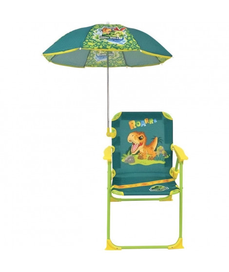 FUN HOUSE JURASSIC WORLD Chaise pliante de camping dinosaures - H.38.5 xl.38.5 x P.37.5 cm - Avec un parasol ø 65 cm - Pour e…