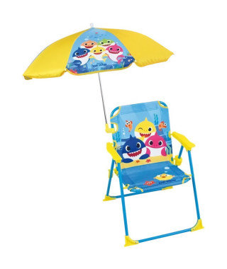 FUN HOUSE Baby Shark Chaise pliante camping avec parasol - H.38.5 xl.38.5 x P.37.5 cm + parasol ø 65 cm - Pour enfant