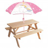 FUN HOUSE Licorne Table pique-nique en pin H.53 x l.95 x P.75 cm avec parasol H.125 x ø 100 cm - Pour enfant