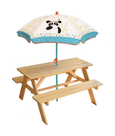 FUN HOUSE 713144 INDIAN PANDA Table pique-nique en bois avec parasol pour enfant