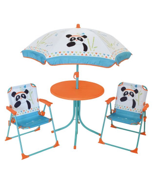 FUN HOUSE 713095 INDIAN PANDA Salon de jardin avec une table, 2 chaises pliables et un parasol pour enfant