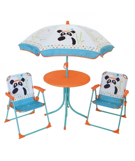 FUN HOUSE 713095 INDIAN PANDA Salon de jardin avec une table, 2 chaises pliables et un parasol pour enfant