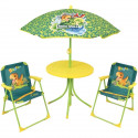 FUN HOUSE Jurassic Salon de jardin dinosaures - 1 table 46 x ø46 cm, 2 chaises 53 x 38,5 x 37,5 cm et 1 parasol 125 x ø100 cm