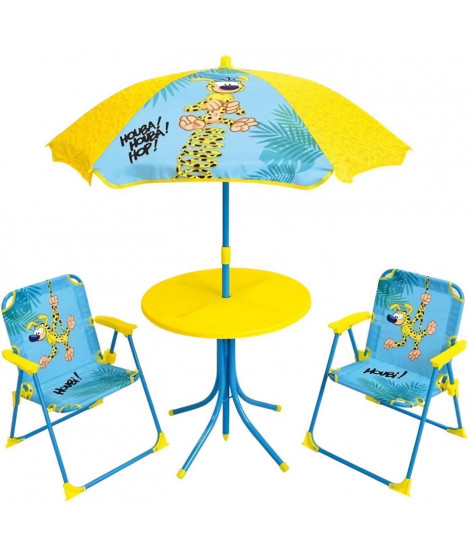 MARSUPILAMI Salon de jardin pour enfants comprenant 1 table, 2 chaises pliantes et 1 parasol