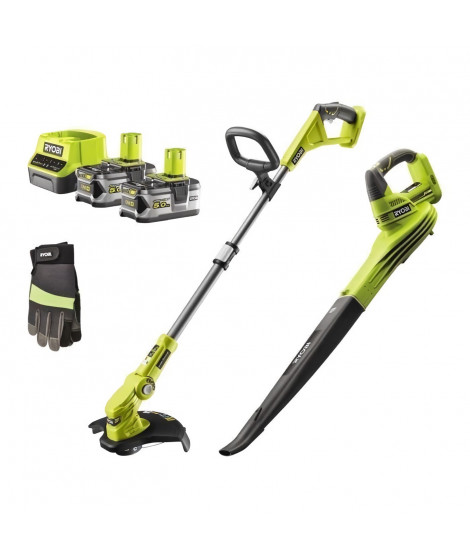 Pack 2 outils Ryobi One + Coupe-bordures + souffleur sans fil RLT1832BL20S-250PK - 2 batteries 18V 5Ah, un chargeur et des gants