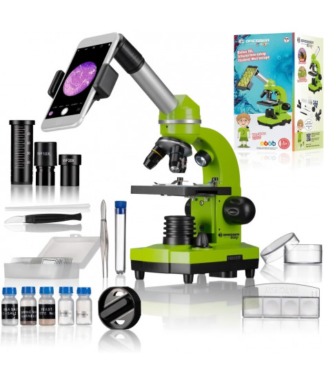 Microscope étudiant BIOLUX SEL - BRESSER JUNIOR - grossissement 40x-1600x - kit d'expérimentation - vert