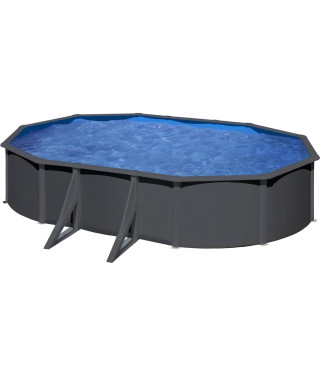 Piscine hors sol ovale en acier gris anthracite - GRE - Louco - Filtration a sable