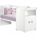 Lit bébé combiné évolutif - BABY PRICE - Basic - Blanc - Bouton coeur rose -60 x 120 cm