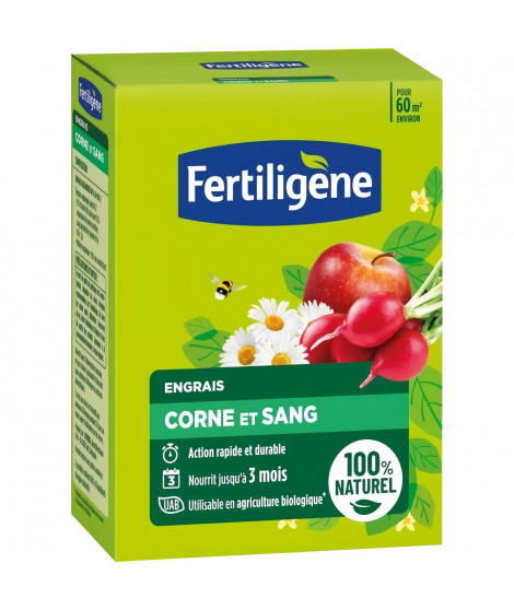 FERTILIGENE FCOSAN3 - Engrais Corne et Sang 3 kg - Action rapide et durable - Nourrit jusqu'a 3 mois - Jusqu'a 60m² fertilisées