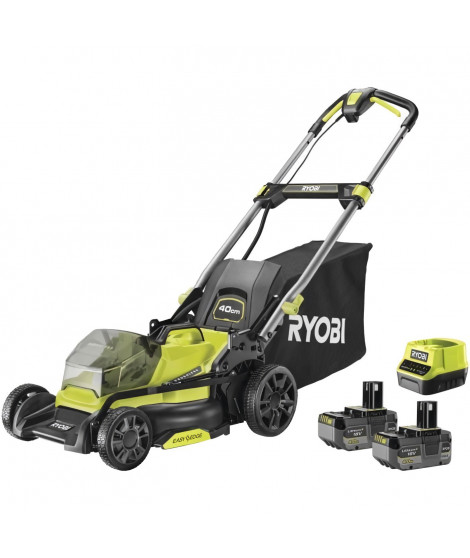 Tondeuse poussée 18V - RYOBI - Ø coupe 40 cm - Ramassage et mulching - 2 batteries 18V 4 Ah + 1 chargeur