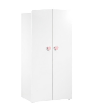 BABY PRICE New Basic Armoire Chambre Bébé 2 Portes - Boutons Coeur Rose