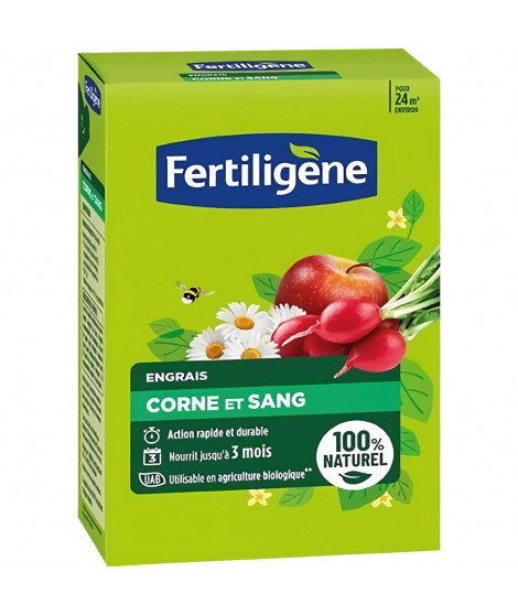 Engrais corne et sang FERTILIGENE - FCOSAN12 - 1,2 kg - Action rapide et durable - Nourrit jusqu'a 3 mois