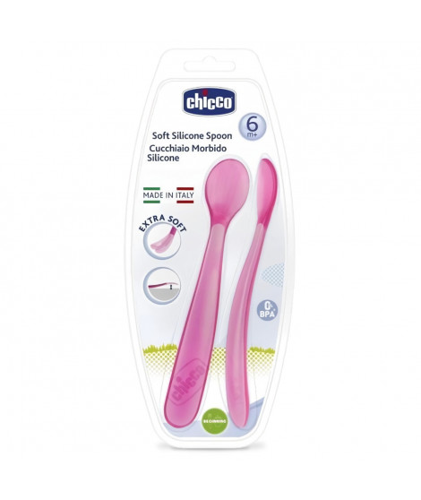 CHICCO Mes premieres cuilleres souples bout silicone x2 Rose