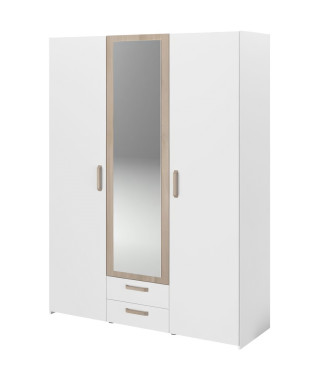 Armoire DREAM 3 portes - Panneau de particules - Miroir - Décor blanc - L150 x H200 x P52 cm