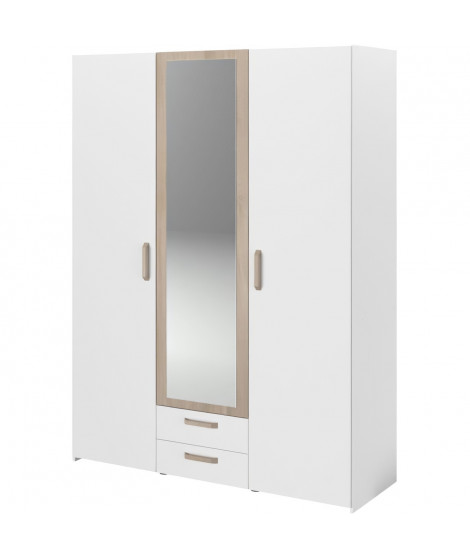 Armoire DREAM 3 portes - Panneau de particules - Miroir - Décor blanc - L150 x H200 x P52 cm