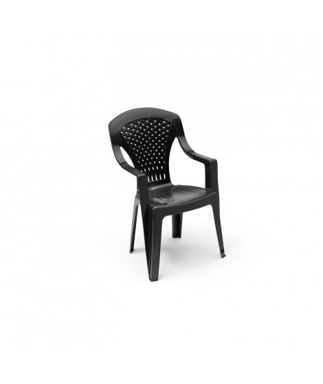 Lot de 4 fauteuils de jardin empilables Capri - Gris anthracite - Haut dossier - Design