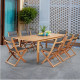 Ensemble repas de jardin 6 a 8 personnes - Table extensible 180/240 x 100 cm + 6 chaises assises textilene - Bois Eucalyptus FSC