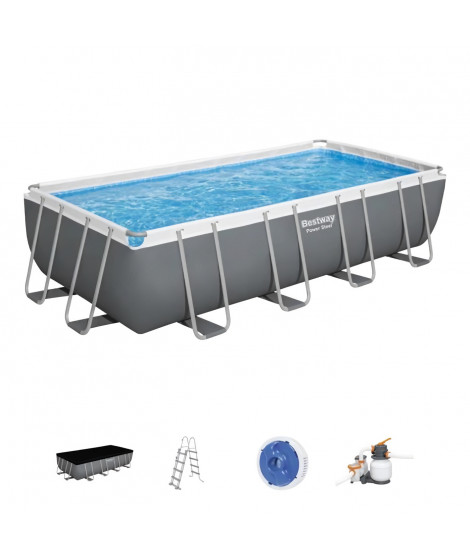 Kit Piscine hors sol tubulaire BESTWAY - Power steel - 549 x 274 x 122 cm - Rectangulaire (Filtre a sable, échelle, bâche)