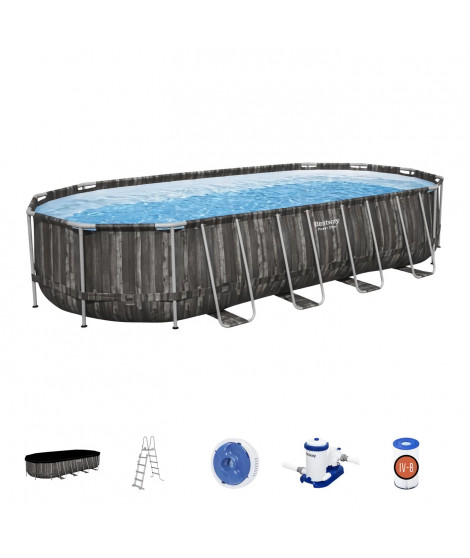 Kit Piscine hors sol tubulaire BESTWAY - Power Steel - 732 x 366 x 132 cm - Ovale (Inclus épurateur a Cartouche + échelle + …