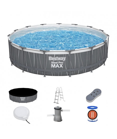 Kit Piscine hors sol tubulaire BESTWAY Steel Pro Max 457 x 107 cm - Ronde (Avec filtre a cartouche, échelle, bâche, lumiere …