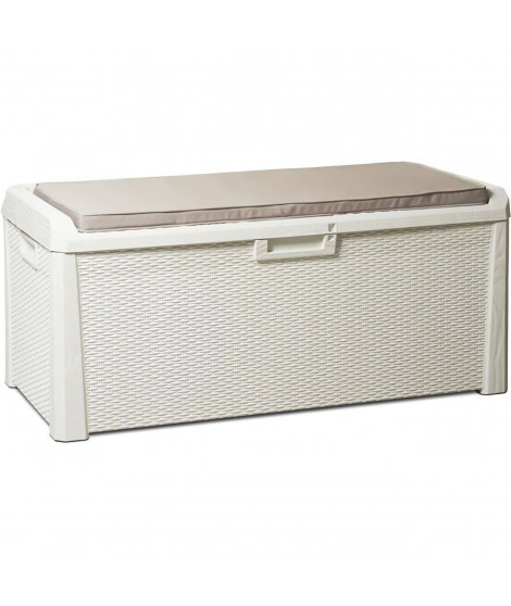 Banc coffre de jardin SANTORINI PLUS - Résine - Capacité 550L - Blanc