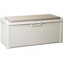 Banc coffre de jardin SANTORINI PLUS - Résine - Capacité 550L - Blanc