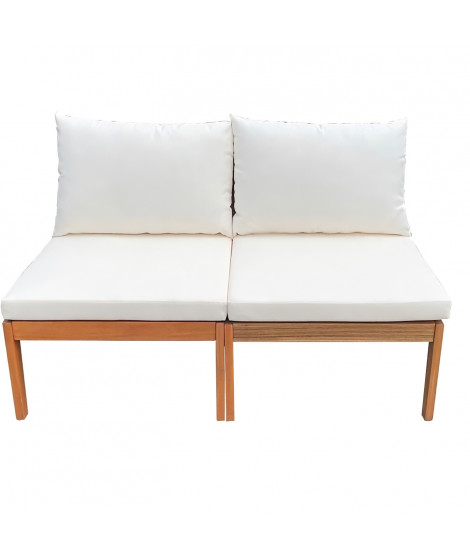 Banquette de jardin ALMA en bois d'acacia FSC avec coussins - 2 personnes - Blanc