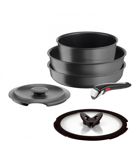 TEFAL INGENIO Lot 6 pieces, Induction, Fonte aluminium, Antiadhésif, Poele, Cocotte, Couvercle fonte + verre, Inspiration L86…