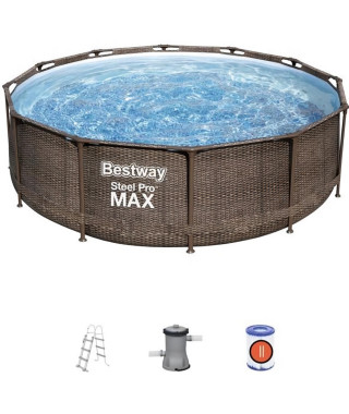 Kit Piscine hors sol tubulaire BESTWAY Steel Pro Max - 366 x 100 cm - Ronde (Livrée avec filtre a cartouche, échelle et diff…