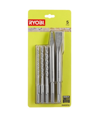 RYOBI Kit 3 forets (6 mm, 8 mm, 10 mm) et 2 burins SDS+ (1 pointe et 1 plat) RAKSP05