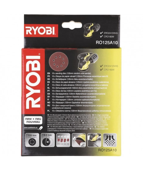 RYOBI 10 disques 125mm pour ponceuse excentrique