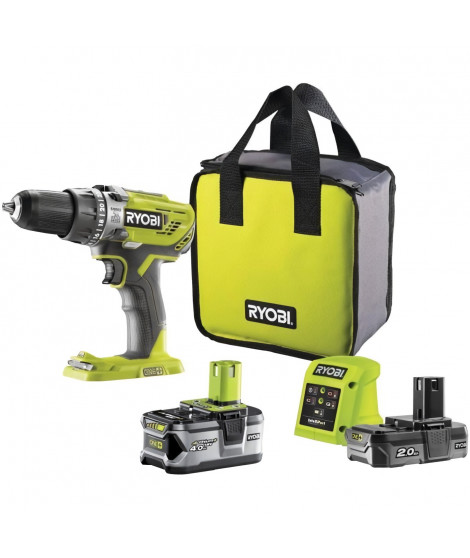 RYOBI - Perceuse-visseuse a percussion 18V ONE+ 50 Nm + 2 batteries 4 & 2 Ah, chargeur - Livrée en sac de transport - R18PD3-…