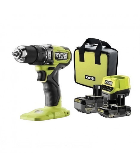 RYOBI - Perceuse-visseuse a percussion BRUSHLESS 18V ONE+ 54 Nm - 2 batteries 4 & 2 Ah, chargeur & sac de transport - RPD18BL…