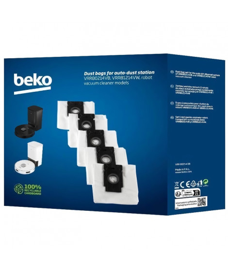 Lot de 5 sacs de rechange pour aspirateur robot - BEKO - VRR80214DB Robosmart - 4 L