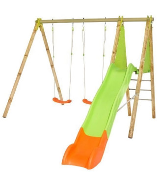 Portique bois et métal - 2,30m - 2 balançoires et 1 toboggan 2,63m - ARROBA TRIGANO