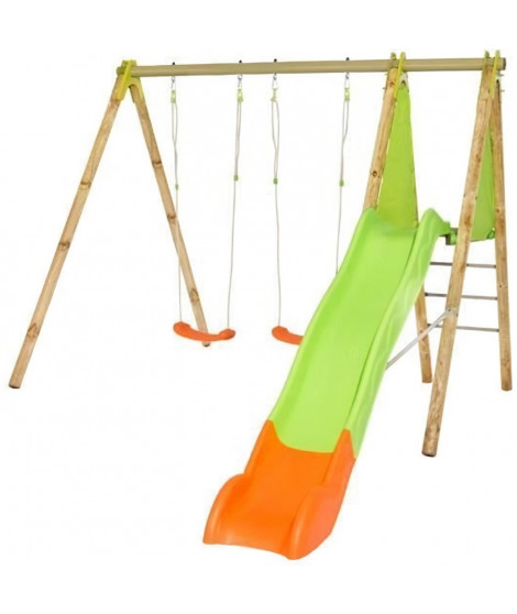 Portique bois et métal - 2,30m - 2 balançoires et 1 toboggan 2,63m - ARROBA TRIGANO